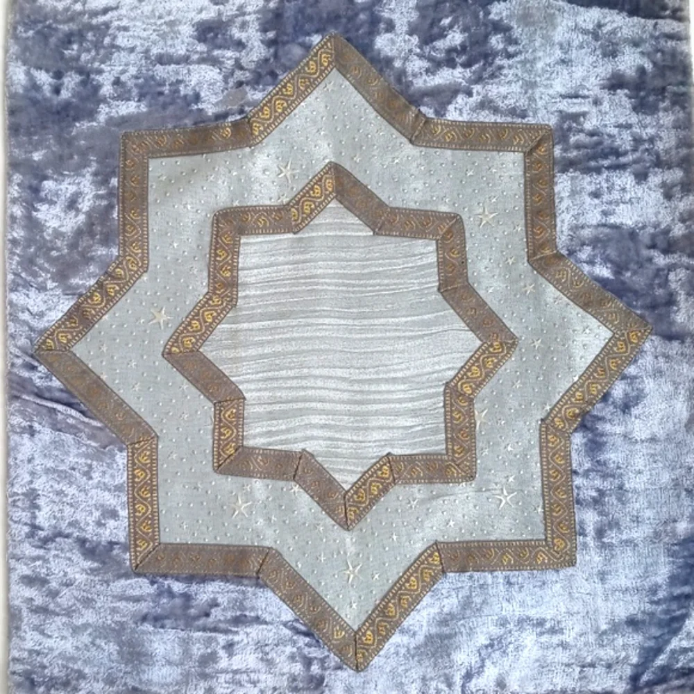 Vintage Dusty Blue Gold Velvet Embroidered Embossed Star Pillow Sham 15” X 16”